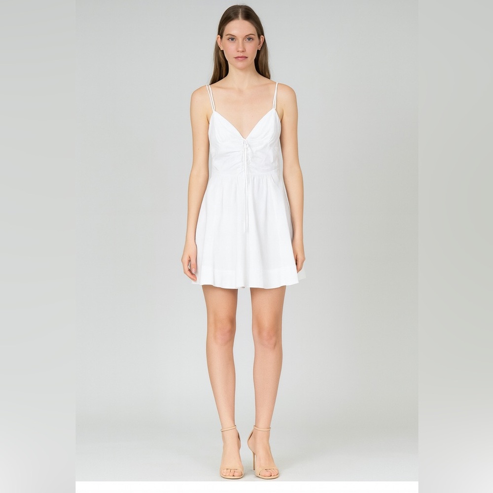 Zara Crisp White Ruched Mini Dress